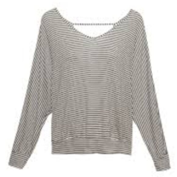 Eberjey French Terry Top Size Large Striped White Gray Dolman Long Sleeves - Picture 2 of 11